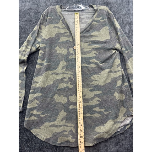 Bombom Henley Top Womens Medium Gray Camouflage Stretch Outdoor Made In The USA - Picture 7 of 14
